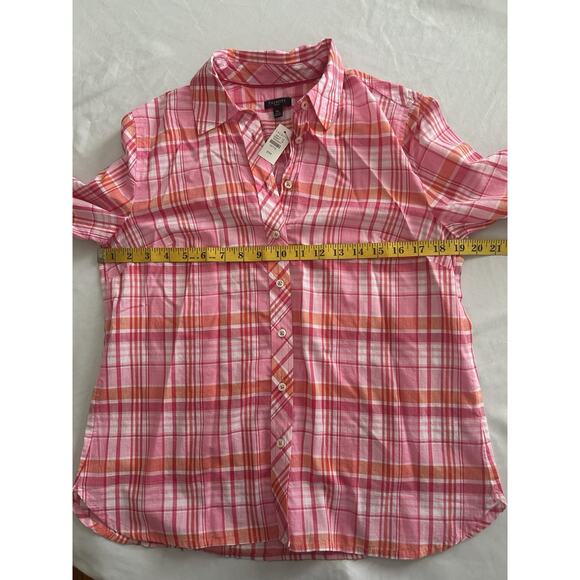 Talbots Plaid Button Collared Blouse Womens Size MP Pink Classic Comfort NWT - Picture 5 of 7
